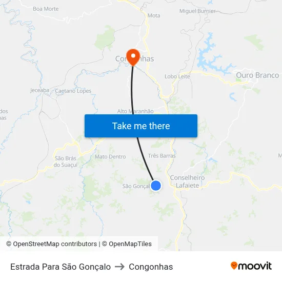 Estrada Para São Gonçalo to Congonhas map
