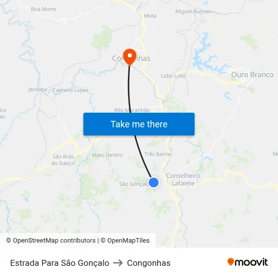 Estrada Para São Gonçalo to Congonhas map