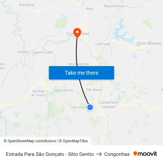 Estrada Para São Gonçalo - Sítio Gentio to Congonhas map