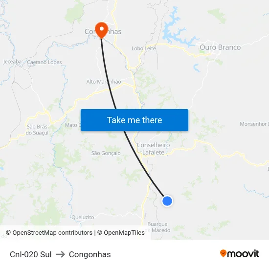 Cnl-020 Sul to Congonhas map
