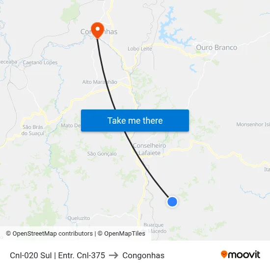 Cnl-020 Sul | Entr. Cnl-375 to Congonhas map