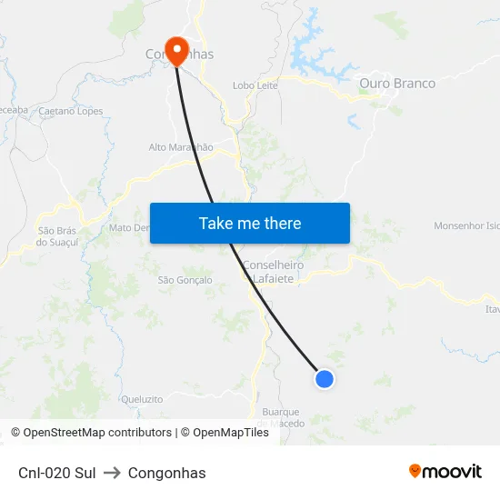 Cnl-020 Sul to Congonhas map