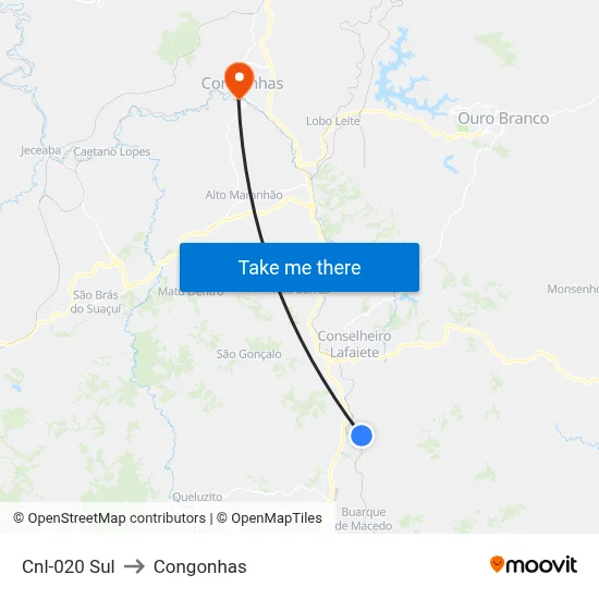 Cnl-020 Sul to Congonhas map