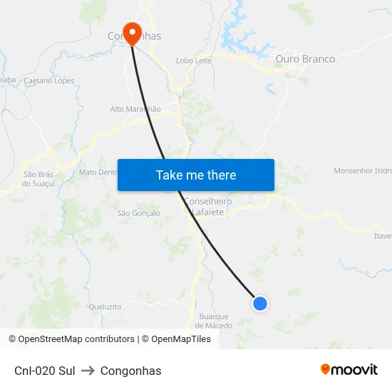 Cnl-020 Sul to Congonhas map