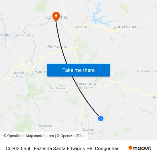 Cnl-020 Sul | Fazenda Santa Edwiges to Congonhas map