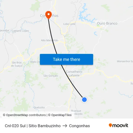 Cnl-020 Sul | Sítio Bambuzinho to Congonhas map