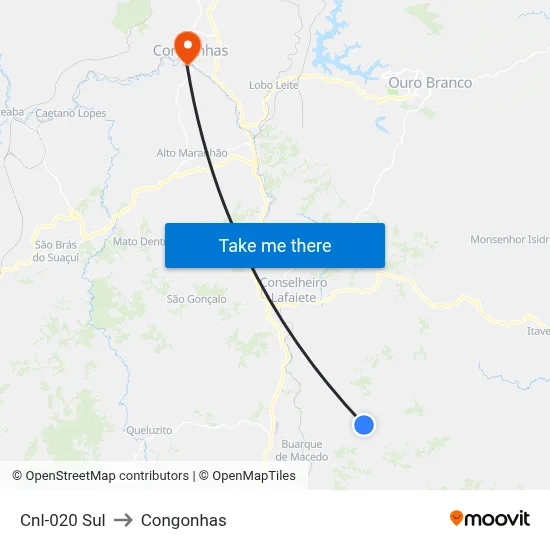 Cnl-020 Sul to Congonhas map