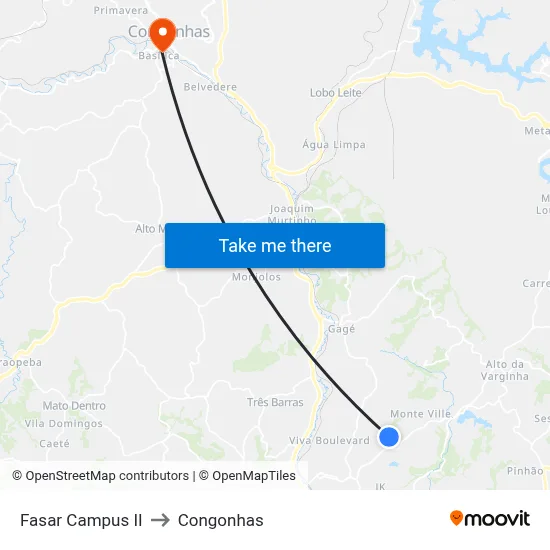Fasar Campus II to Congonhas map
