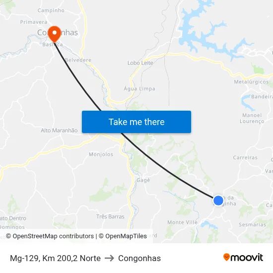 Mg-129, Km 200,2 Norte to Congonhas map
