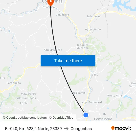 Br-040, Km 628,2 Norte, 23389 to Congonhas map