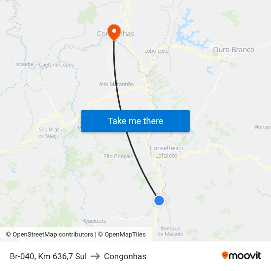 Br-040, Km 636,7 Sul to Congonhas map