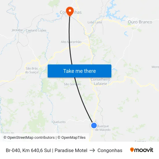 Br-040, Km 640,6 Sul | Paradise Motel to Congonhas map