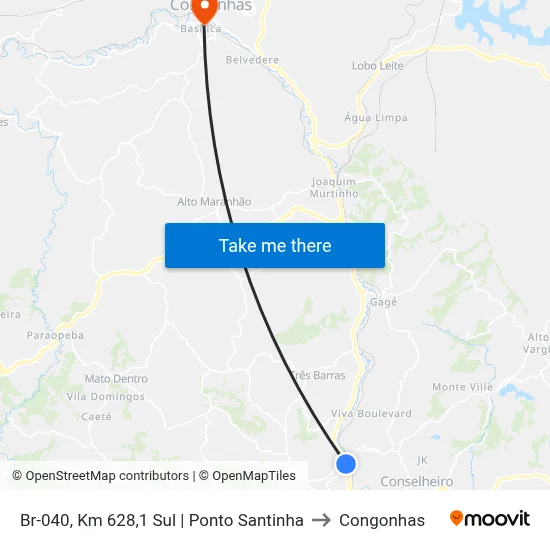 Br-040, Km 628,1 Sul | Ponto Santinha to Congonhas map