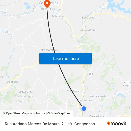 Rua Adriano Marcos De Moura, 21 to Congonhas map