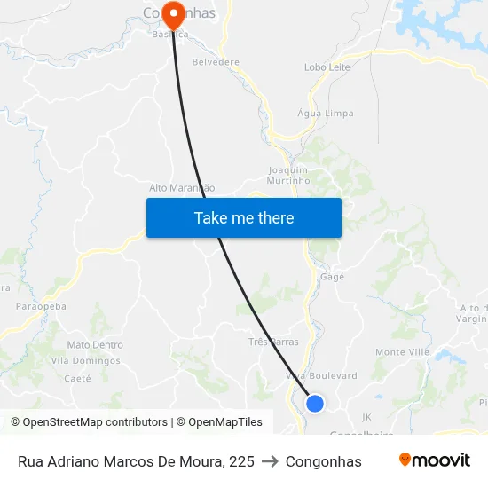 Rua Adriano Marcos De Moura, 225 to Congonhas map