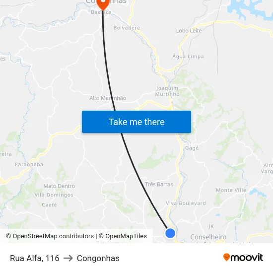 Rua Alfa, 116 to Congonhas map