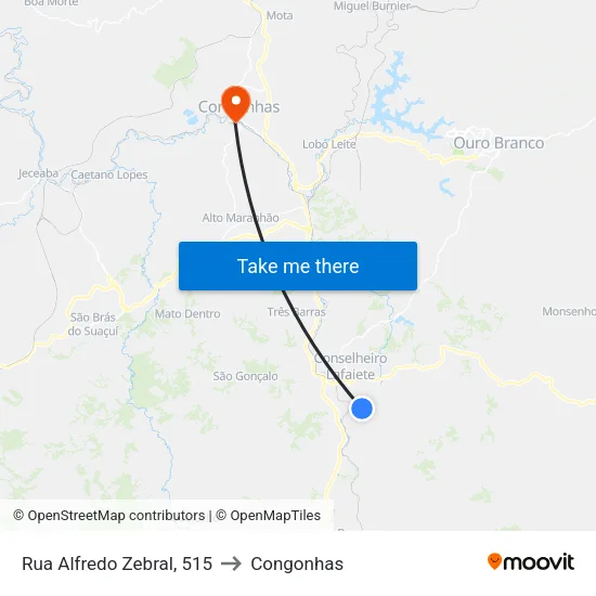 Rua Alfredo Zebral, 515 to Congonhas map