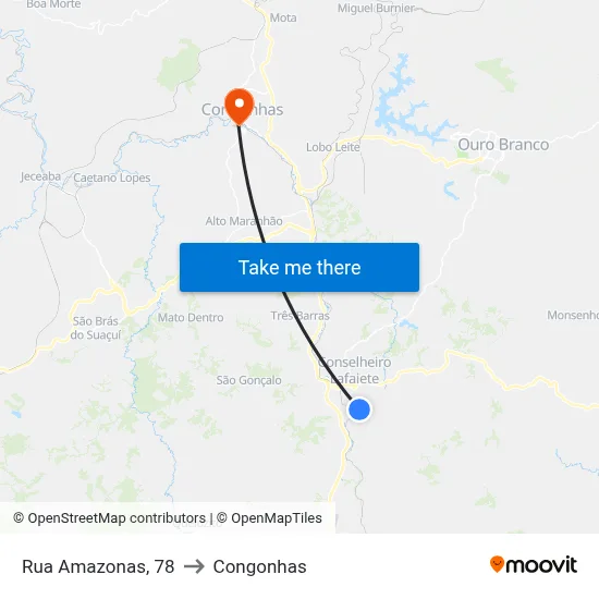 Rua Amazonas, 78 to Congonhas map