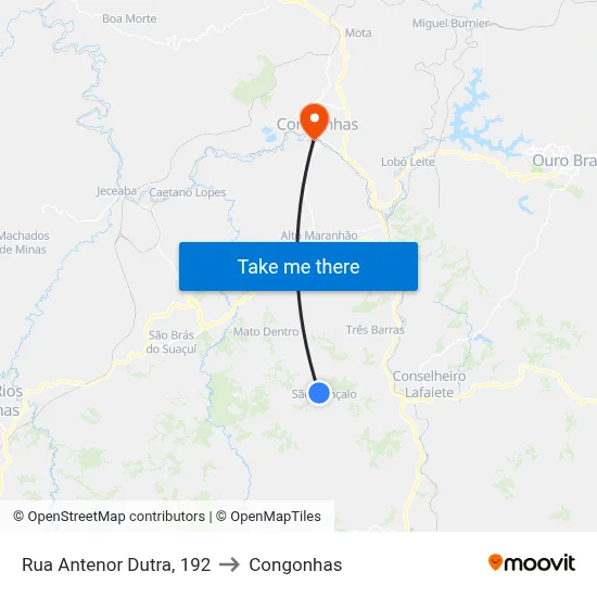 Rua Antenor Dutra, 192 to Congonhas map