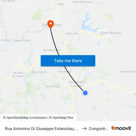 Rua Antonino Di Giuseppe Estanislau, 285 to Congonhas map