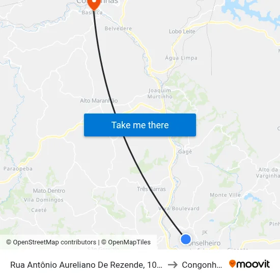 Rua Antônio Aureliano De Rezende, 1055 to Congonhas map