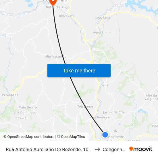 Rua Antônio Aureliano De Rezende, 1060 to Congonhas map
