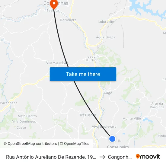 Rua Antônio Aureliano De Rezende, 1910 to Congonhas map