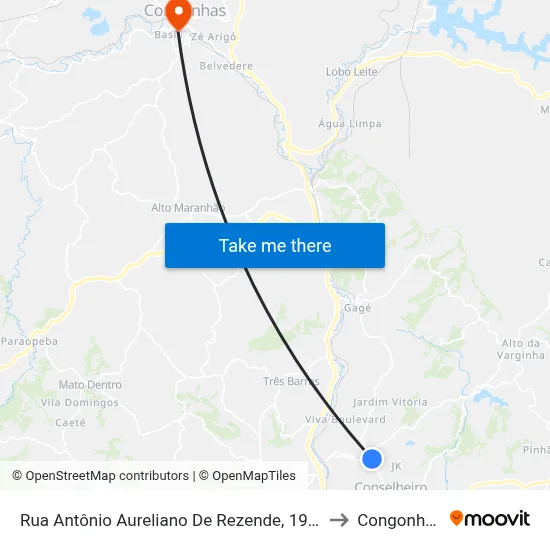 Rua Antônio Aureliano De Rezende, 1935 to Congonhas map