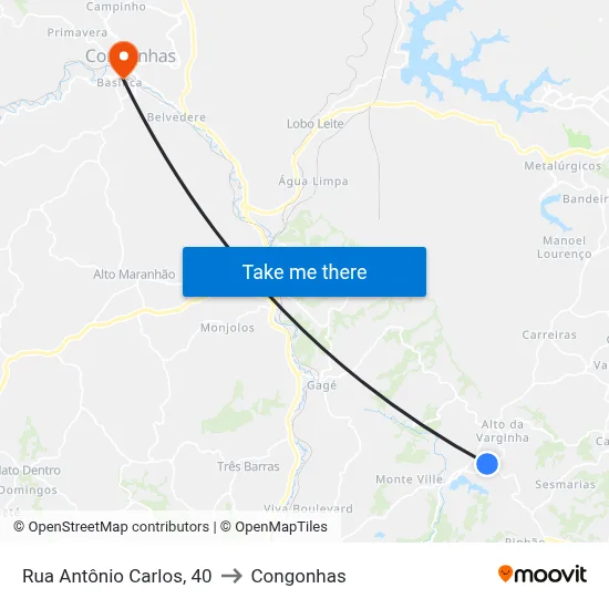 Rua Antônio Carlos, 40 to Congonhas map