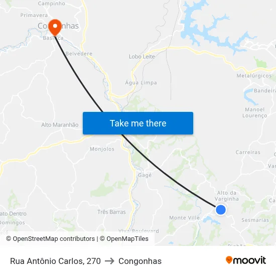 Rua Antônio Carlos, 270 to Congonhas map