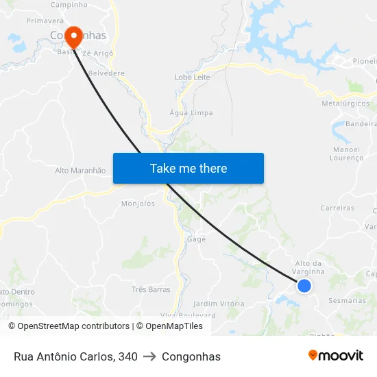 Rua Antônio Carlos, 340 to Congonhas map