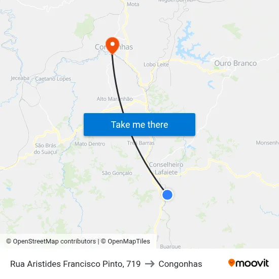 Rua Aristides Francisco Pinto, 719 to Congonhas map