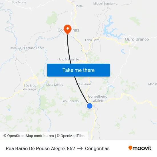 Rua Barão De Pouso Alegre, 862 to Congonhas map