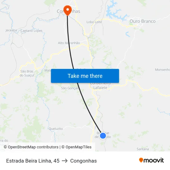 Estrada Beira Linha, 45 to Congonhas map