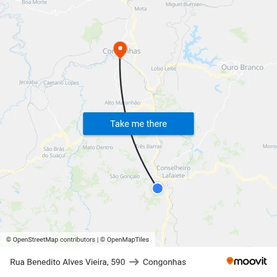 Rua Benedito Alves Vieira, 590 to Congonhas map