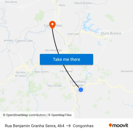 Rua Benjamin Granha Senra, 464 to Congonhas map