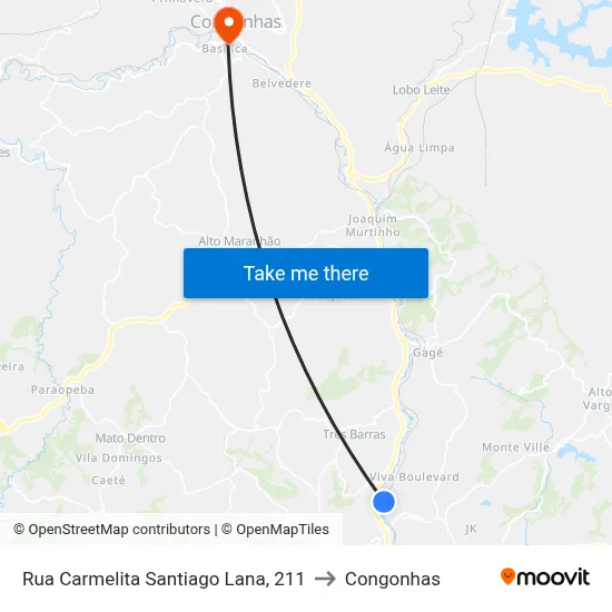 Rua Carmelita Santiago Lana, 211 to Congonhas map