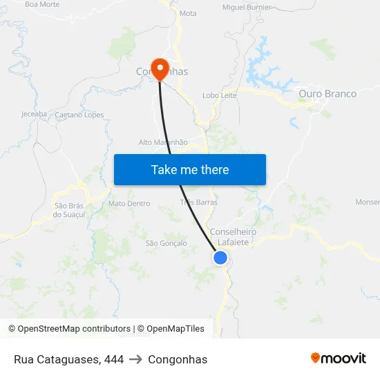Rua Cataguases, 444 to Congonhas map