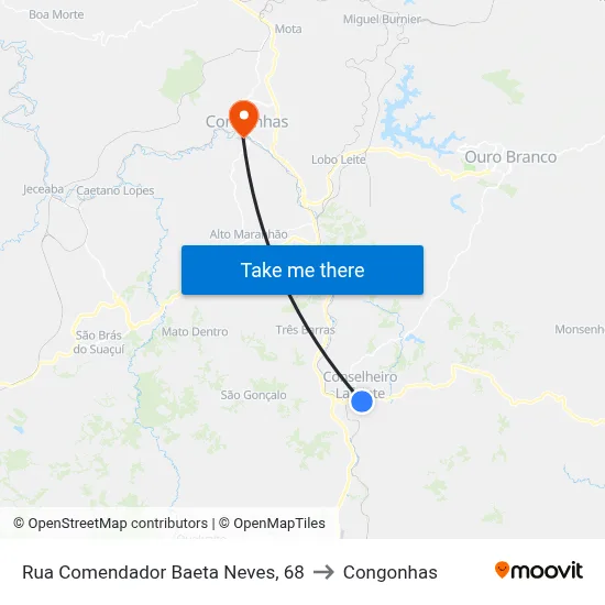 Rua Comendador Baeta Neves, 68 to Congonhas map