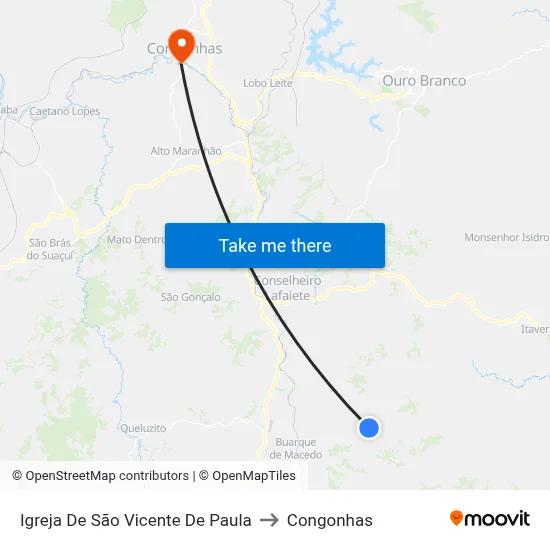 Igreja De São Vicente De Paula to Congonhas map