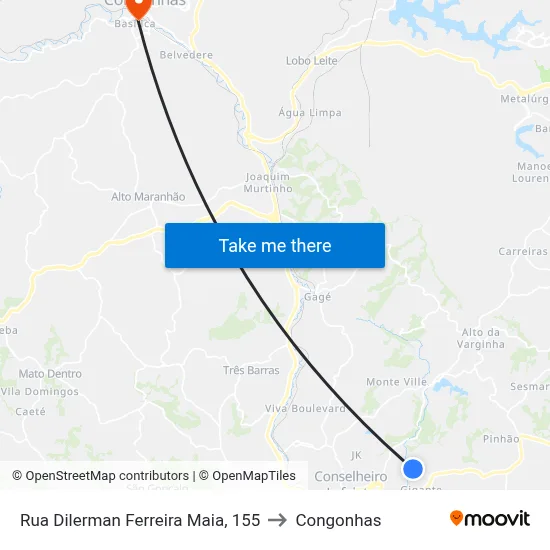 Rua Dilerman Ferreira Maia, 155 to Congonhas map