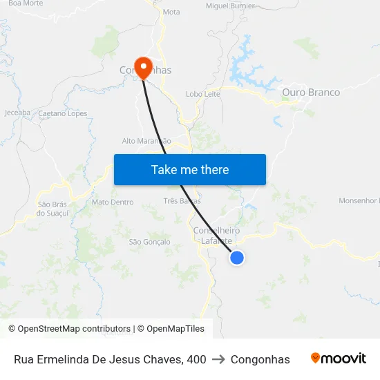 Rua Ermelinda De Jesus Chaves, 400 to Congonhas map