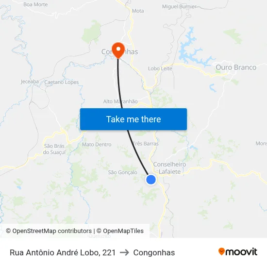 Rua Antônio André Lobo, 221 to Congonhas map