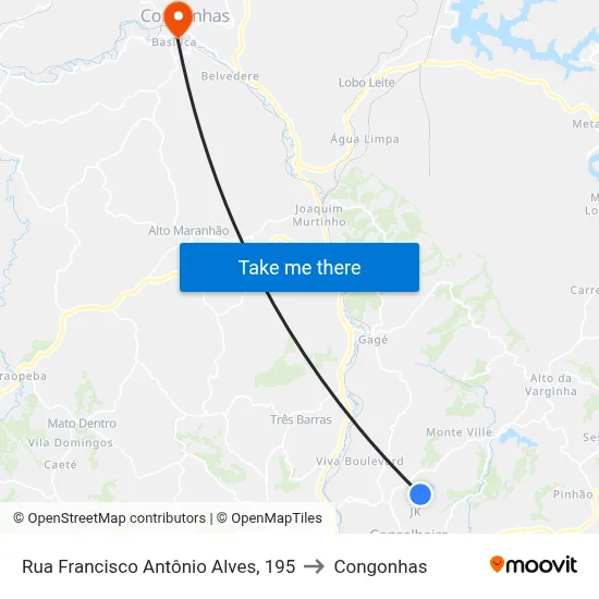 Rua Francisco Antônio Alves, 195 to Congonhas map