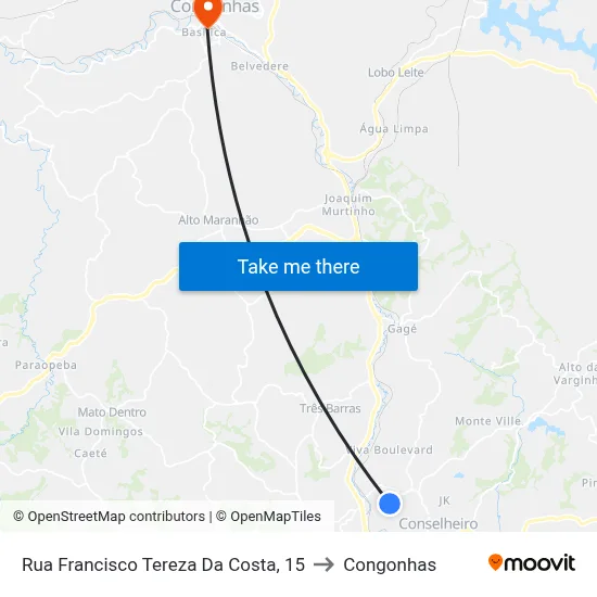 Rua Francisco Tereza Da Costa, 15 to Congonhas map