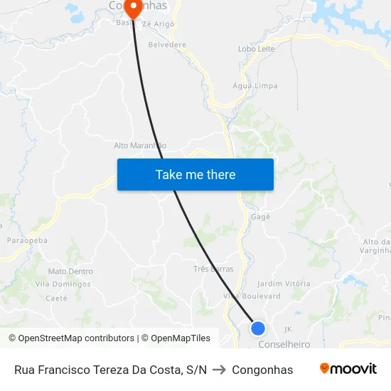 Rua Francisco Tereza Da Costa, S/N to Congonhas map