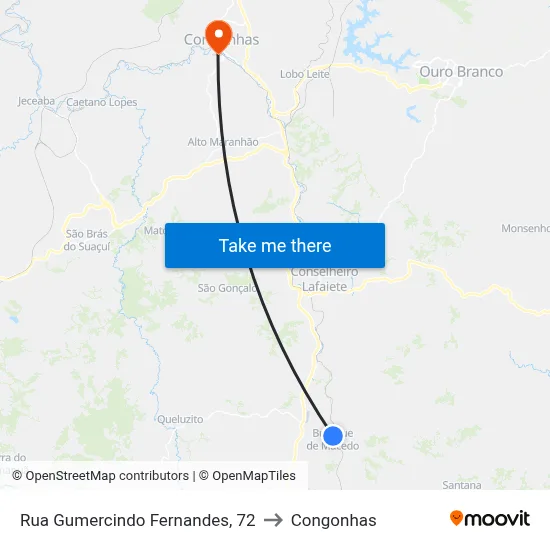 Rua Gumercindo Fernandes, 72 to Congonhas map