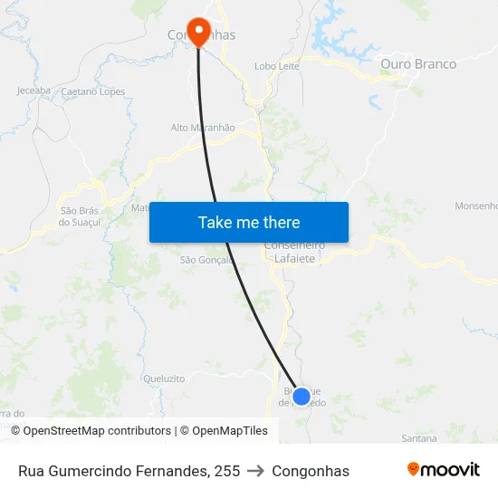 Rua Gumercindo Fernandes, 255 to Congonhas map