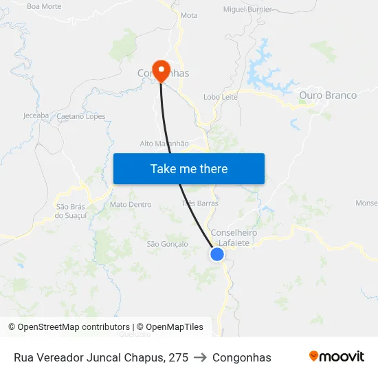 Rua Vereador Juncal Chapus, 275 to Congonhas map