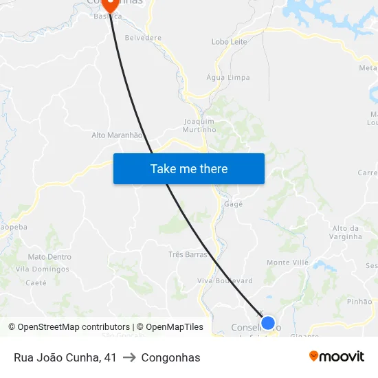 Rua João Cunha, 41 to Congonhas map